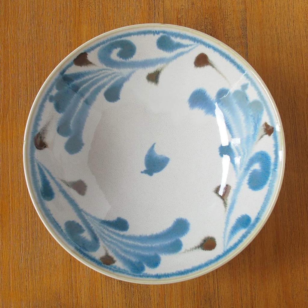 Awasaka Arabesque Salad Diameter X Height Microwave and Dishwasher Made In "Brush Blue" Bowl/Noodle Bowl, 25.5cm 7.5cm, Safe, Japan, MN-857