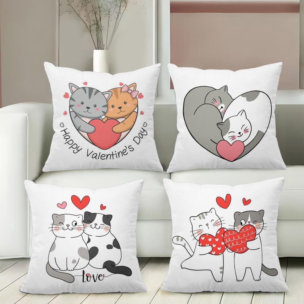 Cute Cat Valentine's Day Love Pattern Throw Pillows Polyester pillowcase, sofa decorative cushion cov Headboard Pillow