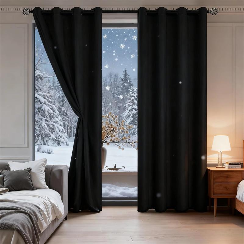 Winter Warm Quilted Folder Cotton 100% Blackout Curtains Thermal Insulated Warm Curtains for Living Room, Bedroom Window Decor Add Cotton Curtains