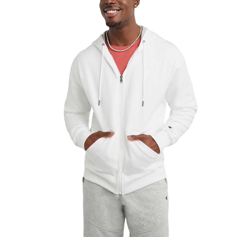 Champion Power Blend Fleece US White Men's Full-Zip Hoodie, Size X-Large, Color