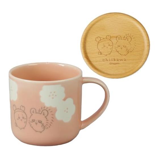Chikawa Officially Licensed Mug Large 350ml with Coaster Momonga & Used Bookstore Goods Pottery Microwave Safe Made in Japan Happy Blossom Pink