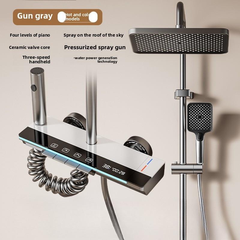 Sistema Doccia Intelligente a Controllo della Temperatura 4 in 1 Set Doccia per Bagno Domestico Set Doccia Tasti di Pianoforte in Acciaio Inossidabile