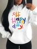Glücklicher Tag Bunter Kunstdruck Buchstaben Damen Top Hip Hop Mehrfarbig Kostengünstig Herbst Winter Pullover Tasche Damen Trend Hoodie