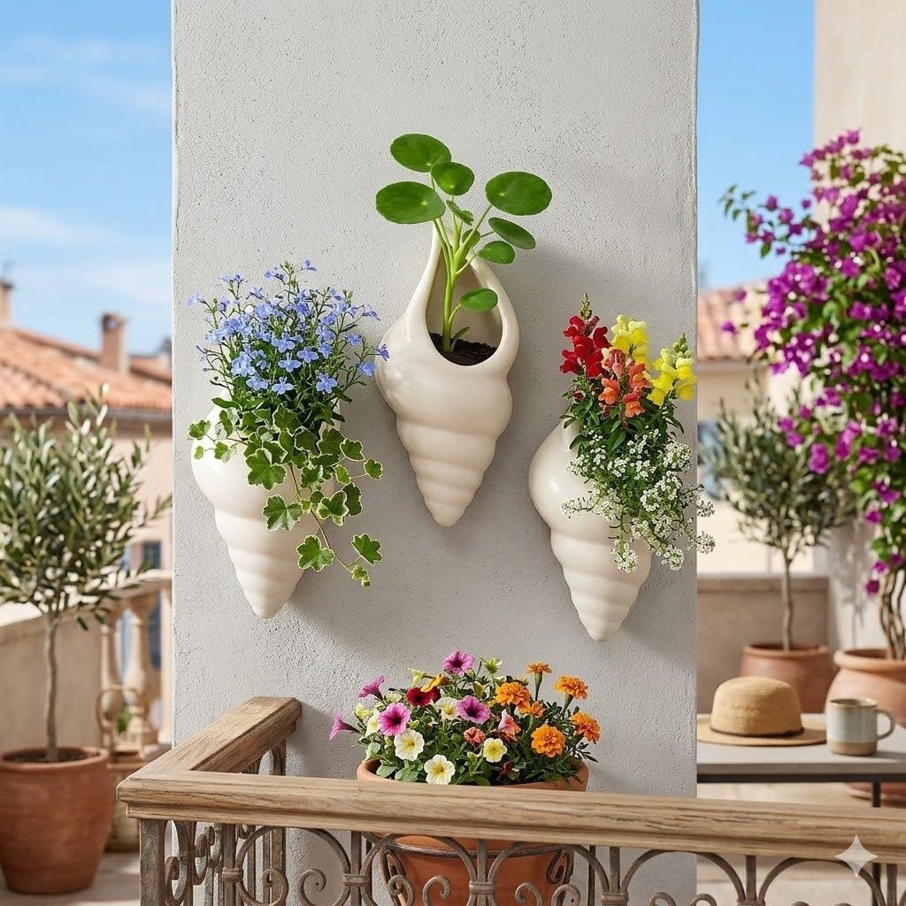 Ceramic Wall Planter - Modern Scalloped