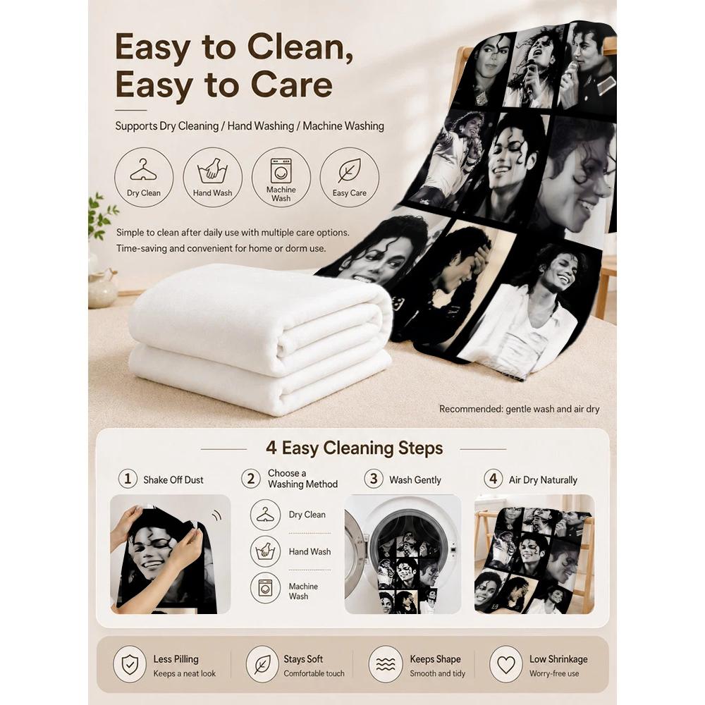 Michael Jackson Pop Printed Flannel Blanket Cozy Comfortable Fleece Blanket For Office Sofa Home Decor Memorial Gift