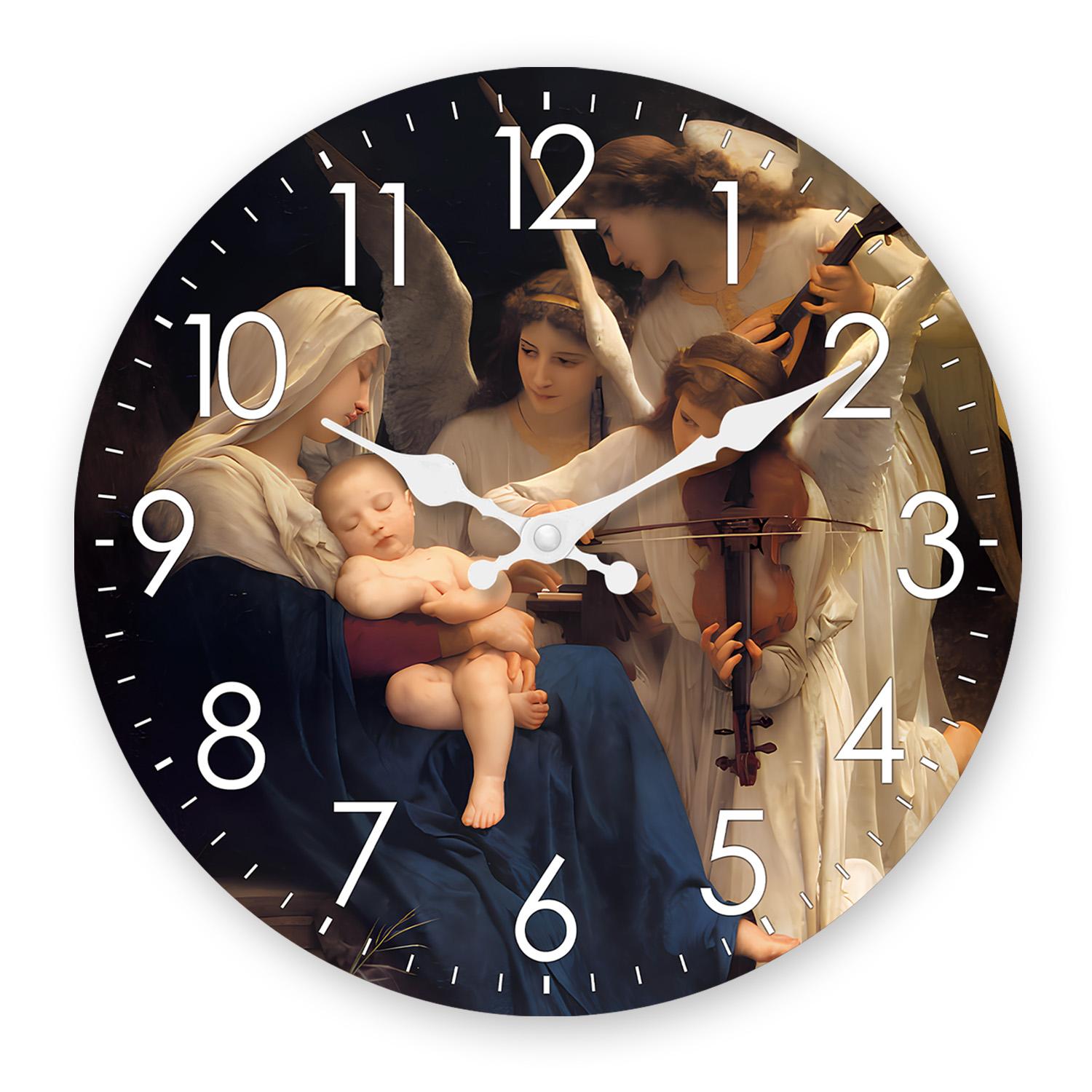 High-Quality Religious Three-Angel High-Quality Musical High-Quality Pattern High-Quality Wooden High-Quality Wall High-Quality Clock High-Quality (as the picture,10 Inch)