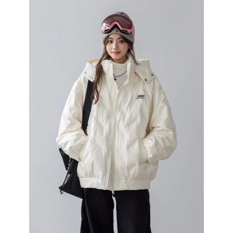 

Этнический стиль Стеганое пуховое пальто Женское Зимнее Теплое С капюшоном Оверсайз Хлопковая куртка Милая Свободная одежда XXL бежевый