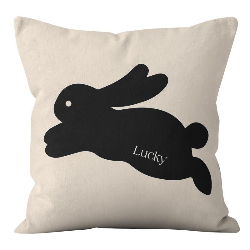 Modern Minimalist Plaid Rabbit Print Pillow Cover with Short Plush Fabric, Home Sofa, Car Cushion