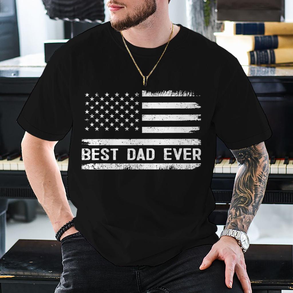 Fathers Day Gift Tshirt Best Dad Ever T Shirts Vintage Flag Print Design Casual Tops Cool Dad Life Tshirt Unisexs Clothing