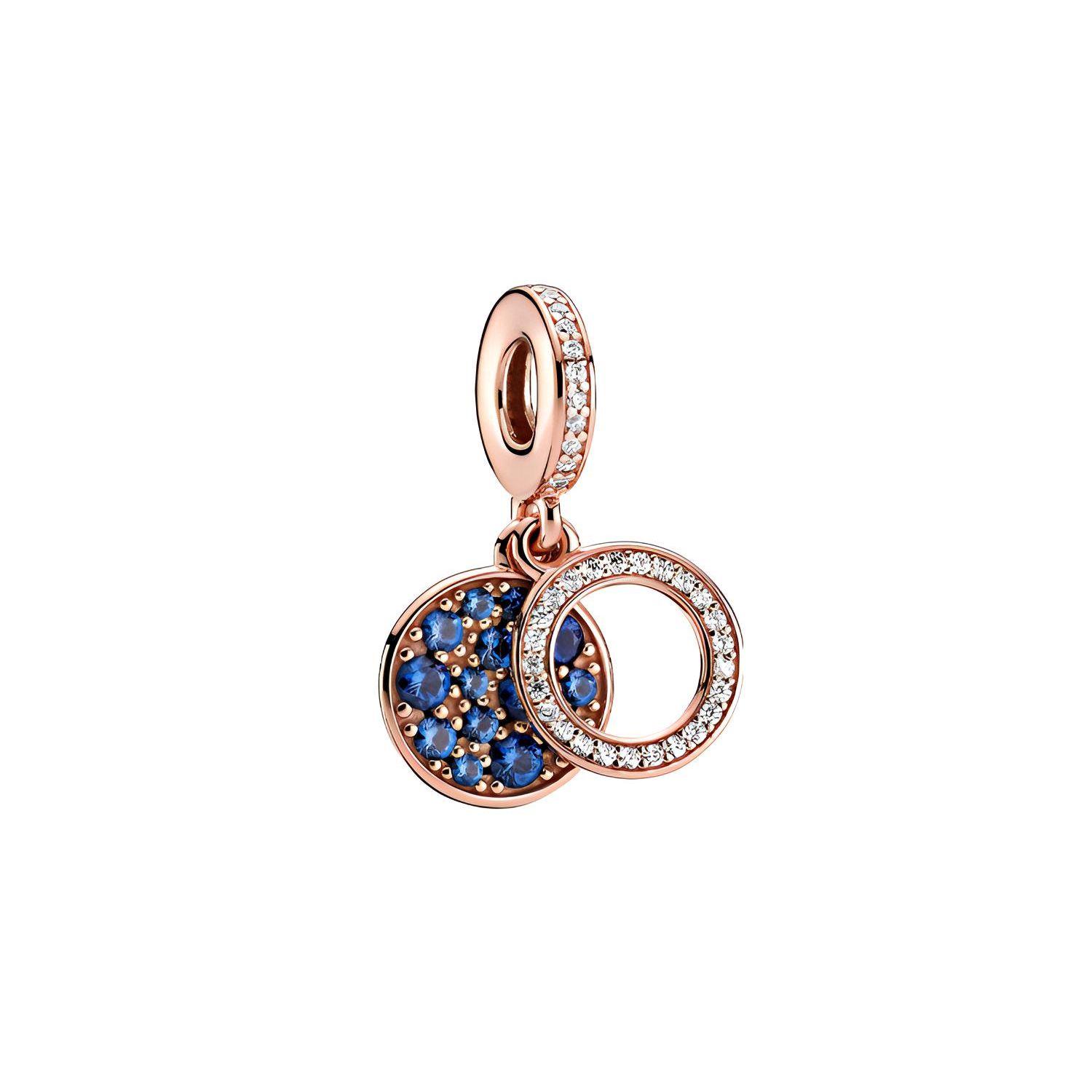 Pandora Radiant Blue Double Charm Pendant Unisex Jewelry Rose-Gold 789186C01 Rose Gold
