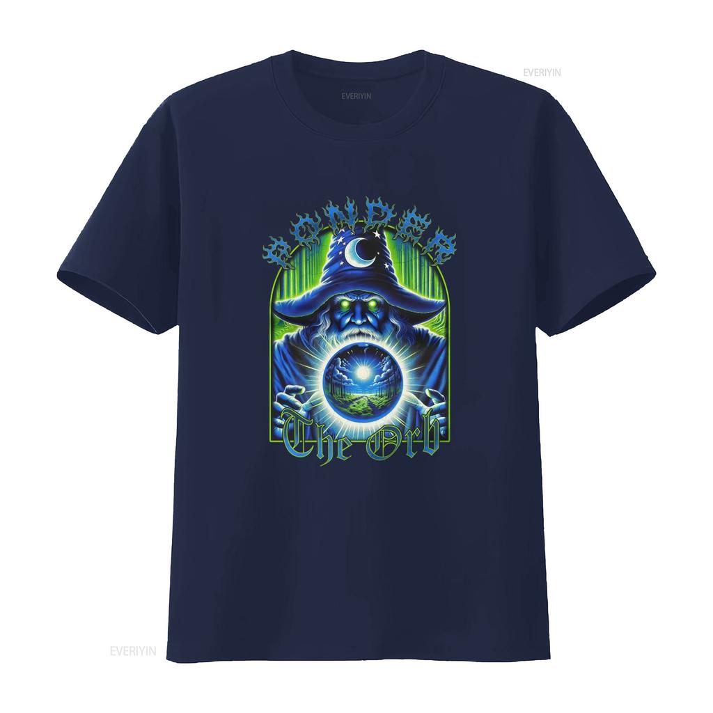 Vintage 80er Jahre Stil Zauberer Blau Ästhetik T-Shirt Extra Großer Druck mit Denke über die Kugel Design vintage Gewaschen Stilvoll homme