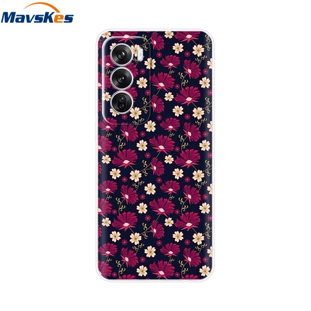 OPPO Reno 12 Pro 5G Case Fashion Flower Silicone Phone Case For OPPO Reno 12 Cover Reno12 Pro Bumper 2024 Soft Black TPU Fundas