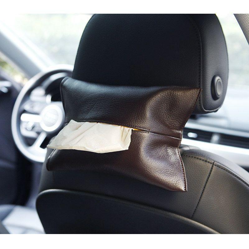 Premium Top Grain Leather Car Tissue Box Holder Dashboard Countertop Modern Minimalist Luxury Design With Auto-Rising