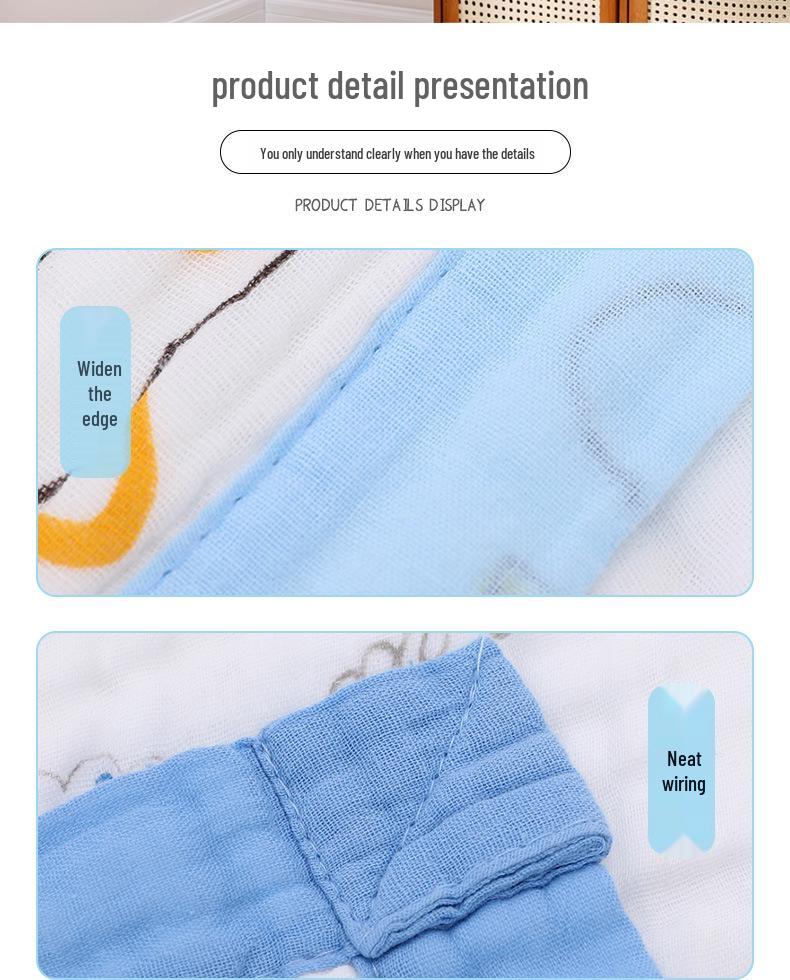 High-Density Cotton Newborn Bath Towel - Six-Layer Gauze, Printed Design, for Infants & Kids