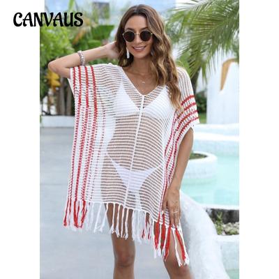 Plus Size Women's Coverup Hollow Out Striped Clashing Color Splicing Dresses Beach Bikini Coverups