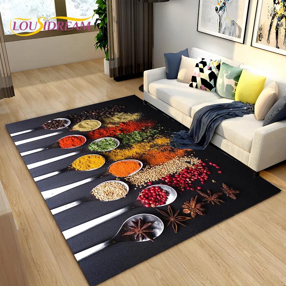 Vegetable Grains Spice Fruit Seasoning Area Rug,Carpet Rug for Living Room Bedroom Sofa Doormat Kitchen Decor,Non-slip Floor Mat