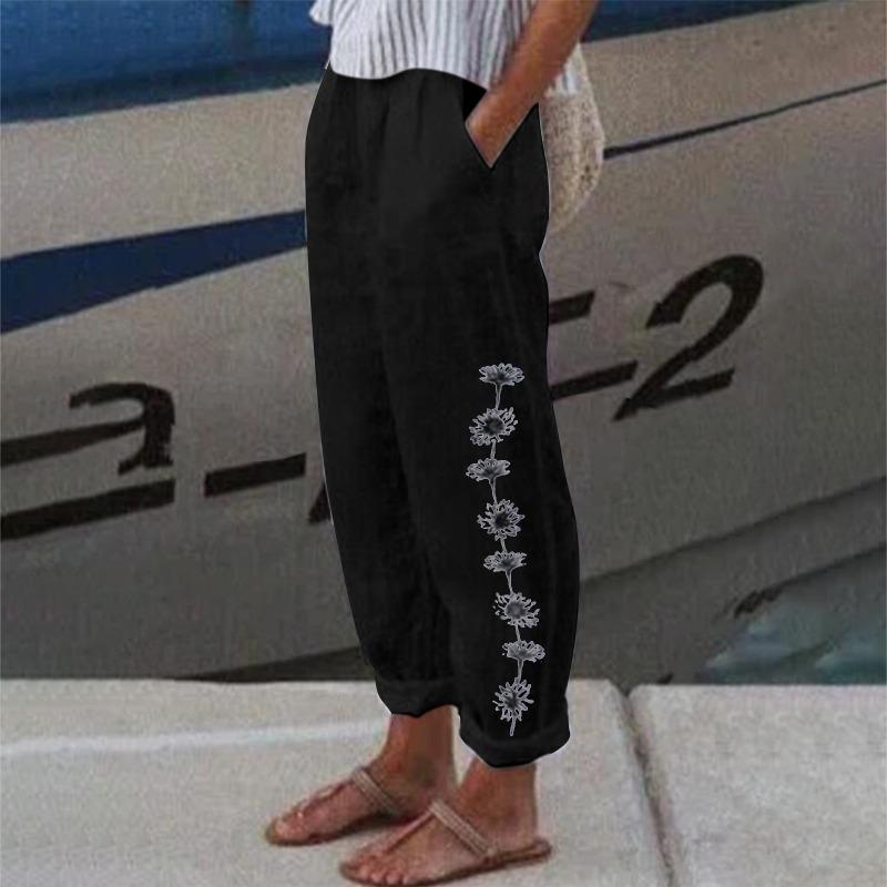 Fashion Popular Floral Print Harem Pants with Flower Pockets Mid Waist Trousers Streetwear