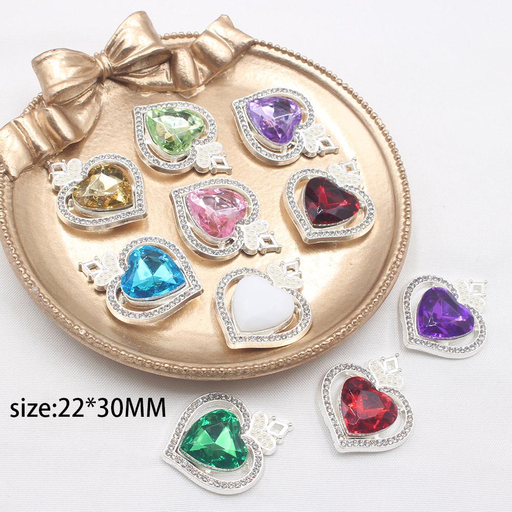 New 10 Piece 22 * 30mm Peach Heart Rhinestone Pearl Alloy Flat Bottom Button DIY Phone Case Hair Accessories Gift Box Clothing D