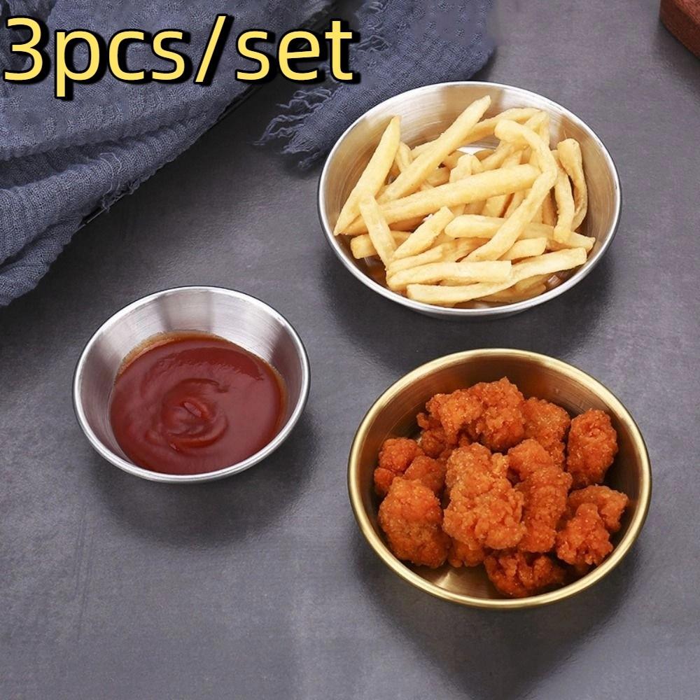 3pcs Stainless Steel Barbecue Sauce Cup Thickening Seasoning Dish Korean Sauce Dish  Kitchen