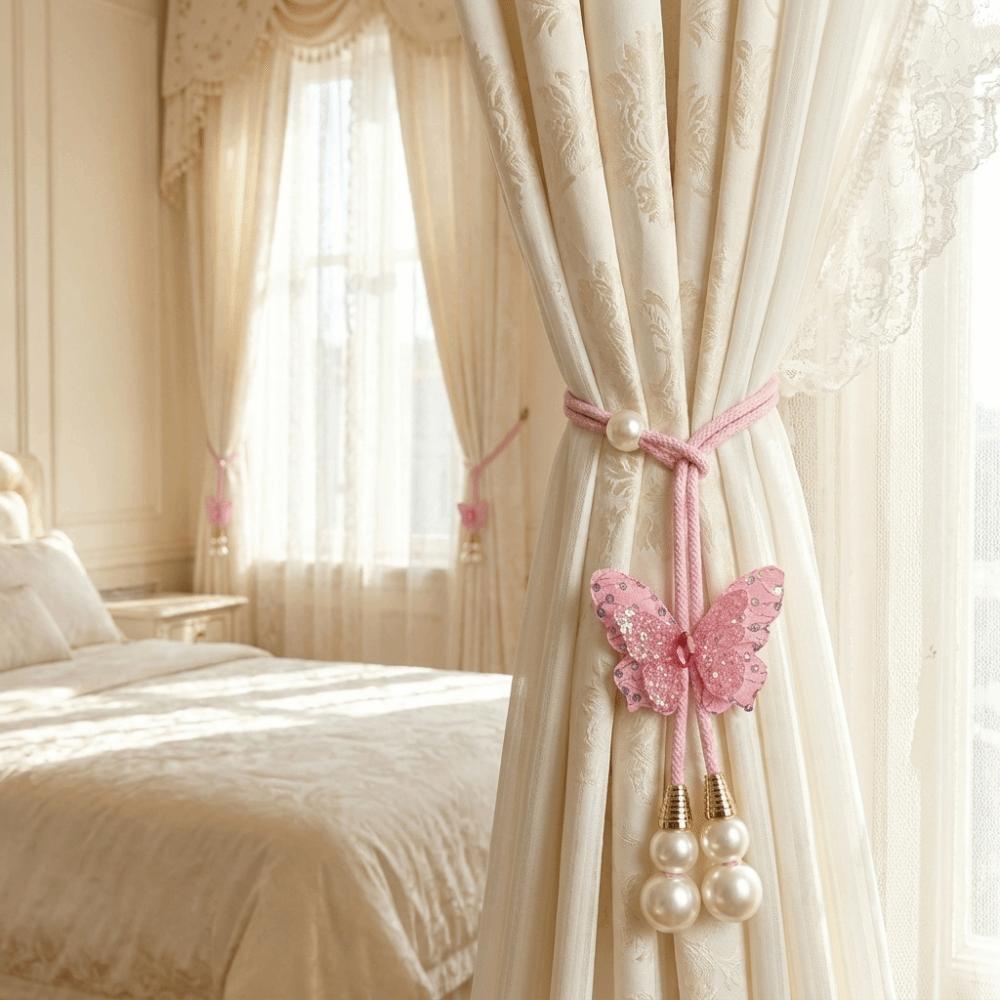 2PCS Creative Pearl Curtain Buckle Artificial Pearl Curtain Rope Curtain Binding  Home Decor