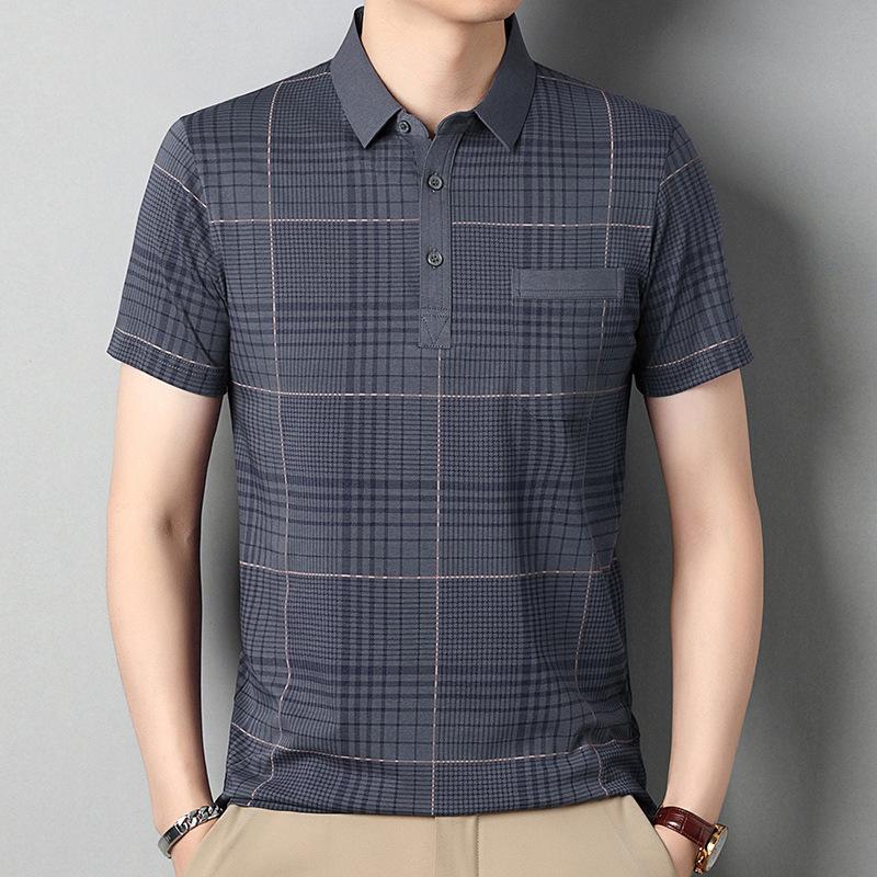 

Мужская футболка с коротким рукавом и лацканами, тонкая повседневная деловая рубашка-поло с карманом 4XL