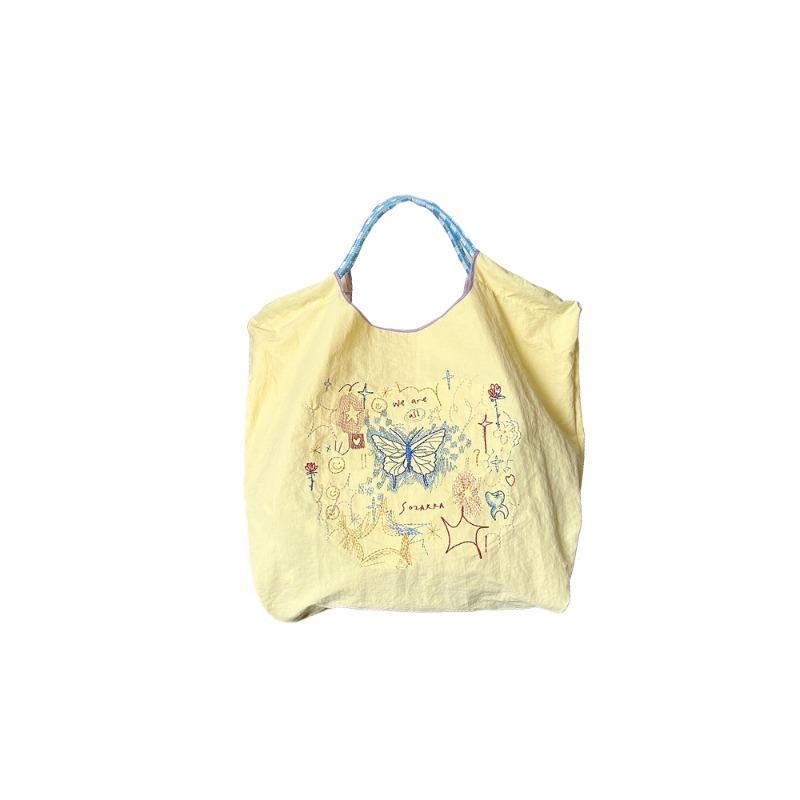 Small Fresh Embroidery Handheld Oxford Bag Girls Sweet Shopping Cloth Bag Student Class Handbag
