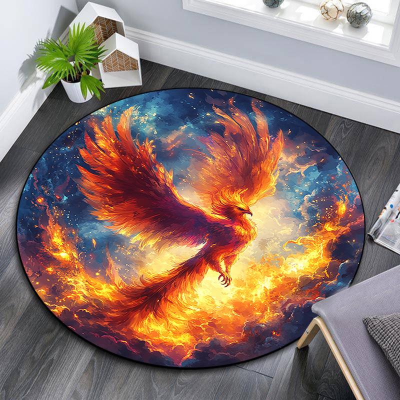 Phoenix Rising Round Area Rug,Carpet Rug for Living Room Bedroom Sofa Playroom Decor,Non-slip Floor Mat