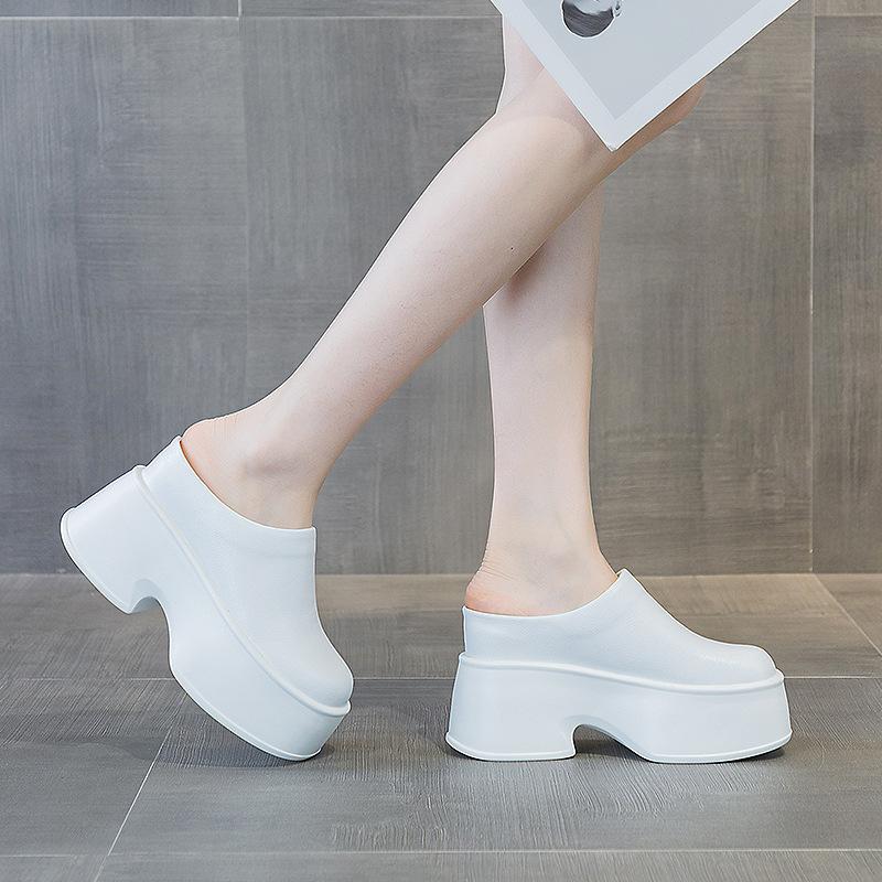 Baotou half slippers for women's outer wear in the summer of 2025, the new thick sole has a height of 11 cm, and the square head has no heel. Muffi