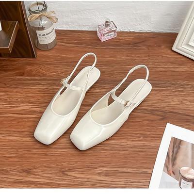 Cowhide Edition~ French 2025 Spring New Backspace Temperament Baotou Sandals Women's Grape Mom French Square Head Single Shoes