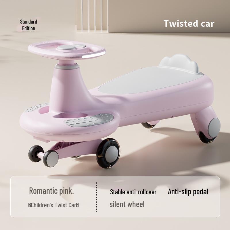 Silent Anti-Rollover Twist Car for Ages 1-3, Adult-Friendly Toddler Ride-On Toy.