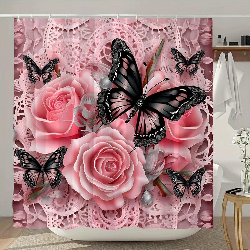 Ensemble de salle de bain récif corallien sous-marin enchanteur - Rideau de douche imperméable, Housse de couvercle de toilette, Tapis de bain et Tapis contour