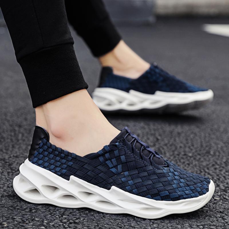 

Летние мужские кроссовки Braid Beach Soft Light Weight Sports Shoes Casual Driving Shoes Moccasins Weave Breathable Slip on Sneakers 39 синий