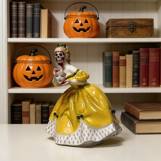 Figurina Dama Teschio Fatta a Mano Abito da Sera Gotico Statua Scheletro Femminile Scultura Decorazione Ornamento per Casa Ufficio Libreria Scrivania