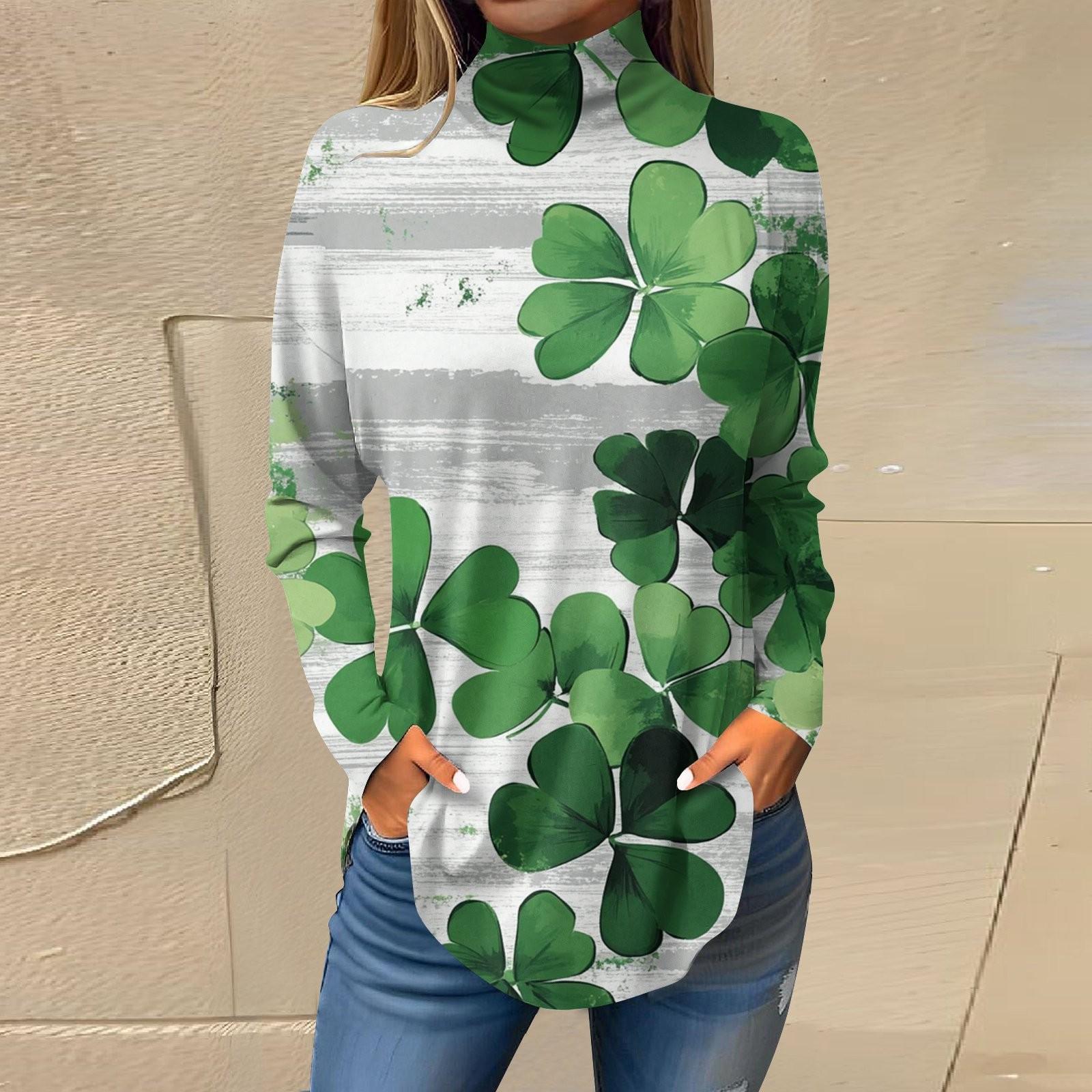 

Женская мода Повседневная свободная водолазка St. Футболки с принтом ко Дню Святого Патрика M