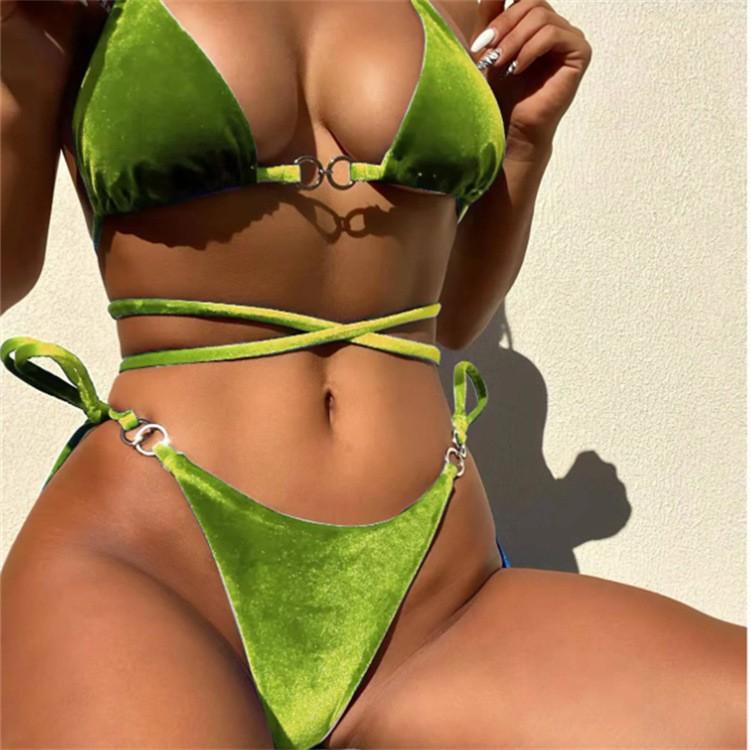 2025 New Swimsuit Women's Split Swimsuit Golden Velvet Sexy Three-point Korean Velvet Tight Bikini