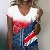 Women's V Neck Lightweight Summer Top with Football Inspired Print England Graphic Short Sleeve Casual Shirt