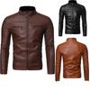 Men's Jacket Solid Colors Leather Jackets Male Stand Collar Motor Slim Multi Pockets Jackets Male Vintage Classic Leather Jacket