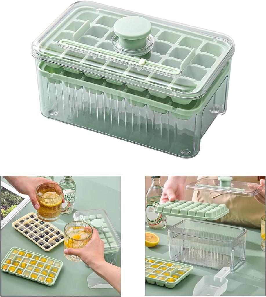 Ice Cube Mold Multifunctional Ice Maker 28/56 Grids Press Ice Tray Bucket with One-touch To Release Portable Ice Box Ice Cube