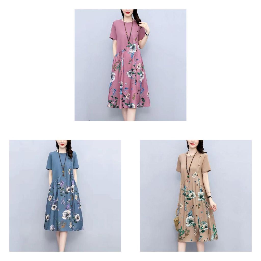 Vintage Floral Print A Line Dress With Button Front For Ladies Summer Casual Wear