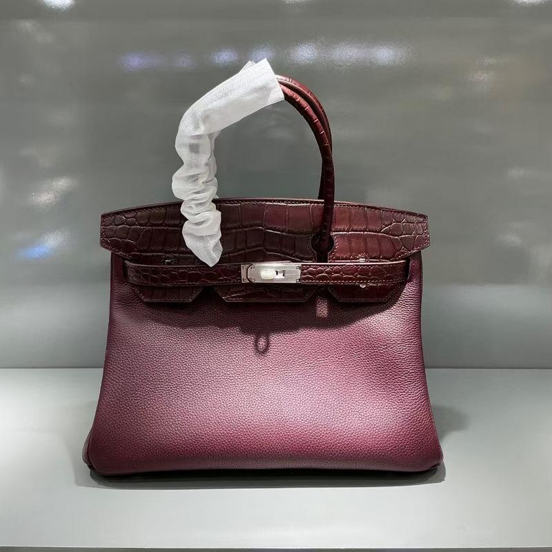 2026 Neue Fubao Leder TOGO Leder mit Mattem Krokodilmuster Echtes Leder Damen Tasche 25/30cm Silberne Schnalle Platin Damen Tasche