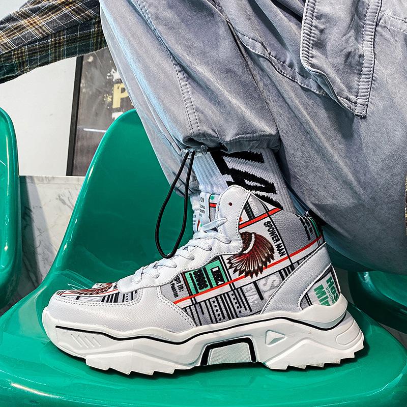 High Top Men's Sneakers Shoes Autumn Platform Breathable Graffiti Canvas And Pu Man Shoe Tenis Masculino Zapatillas Hombre