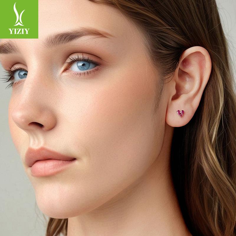 Exquisite Rose Red Love Stud Earrings Women'S Fashion Trend S925 Sterling Silver Stud Earrings