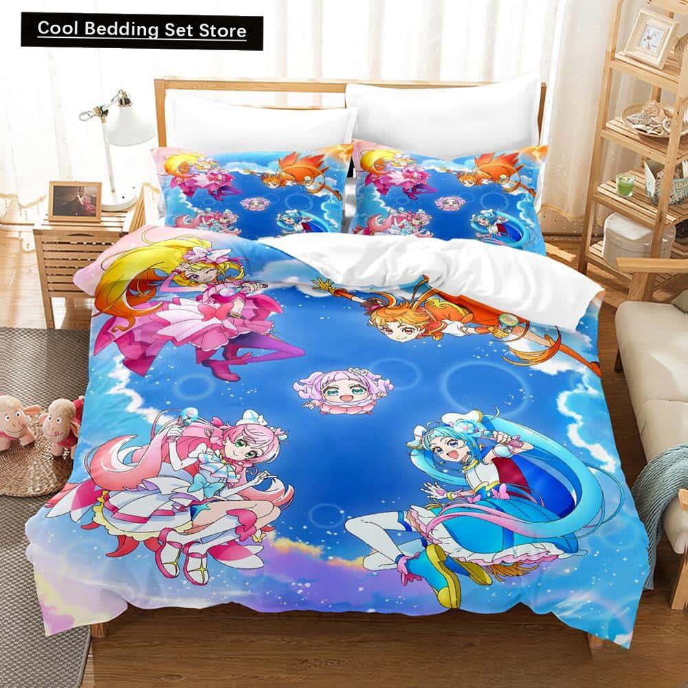 3D Kawaii Anime Hirogaru Sky! Pretty Cure Bettwäsche-Set, Einzelbett, Doppelbett, Queen-Size-Bett, King-Size-Bett, Erwachsenen- und Kinderschlafzimmer, Bettbezug-Sets