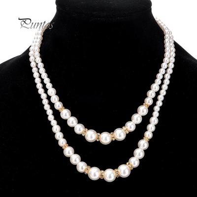 Vrouwen Parel Kralen Ingelegde Dubbele Laag Ketting Sieraden