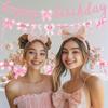Pink Bow Happy Birthday Banner Garland and Hanging Swirls for Girl Pink Bow Coquette Birthday Party Decorations