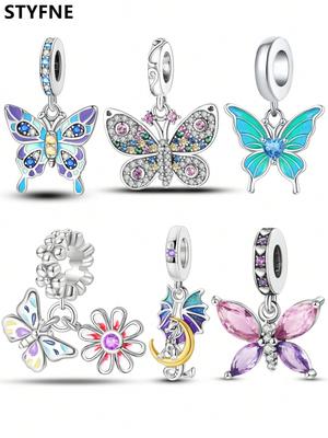 Colorful Butterflies Beads Charm Copper Plated Fit Charms Copperoriginal Bracelet For Jewelry Making Diy Charm
