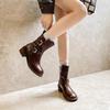 Maillard Retro Distressed Chunky Heel Ankle Boots, Women's Versatile Spring/Autumn Buckle Round Toe Thick Sole Knight Boots