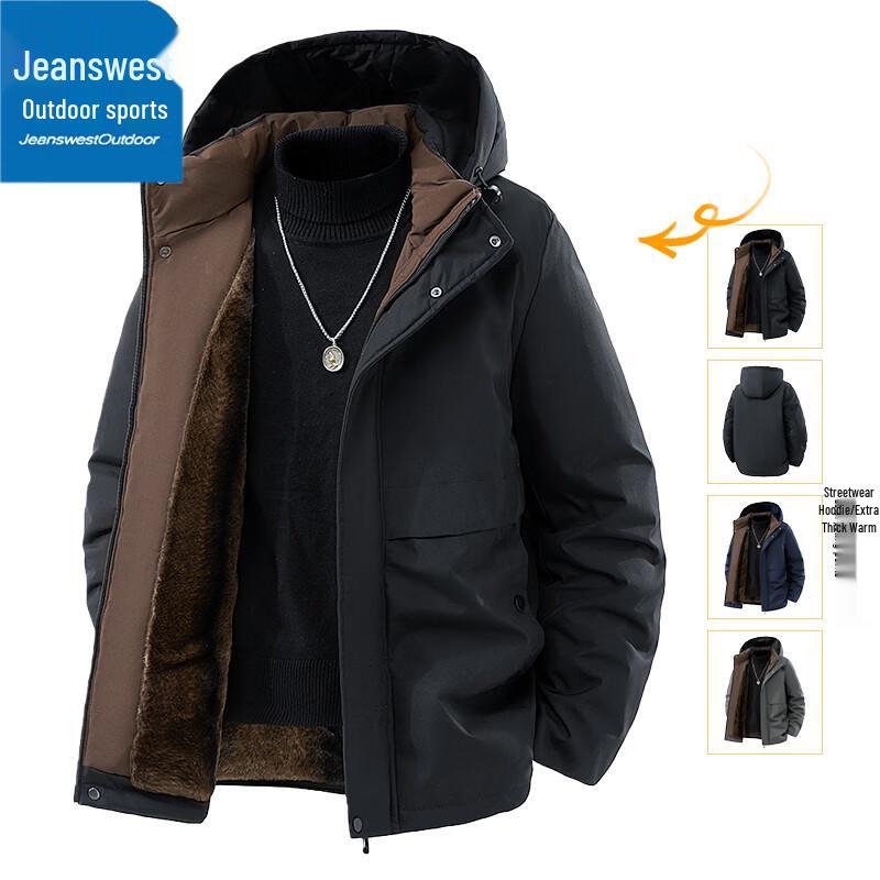 Jeanswest Herren Winterjacke mit Kapuze und Lammwollfutter
