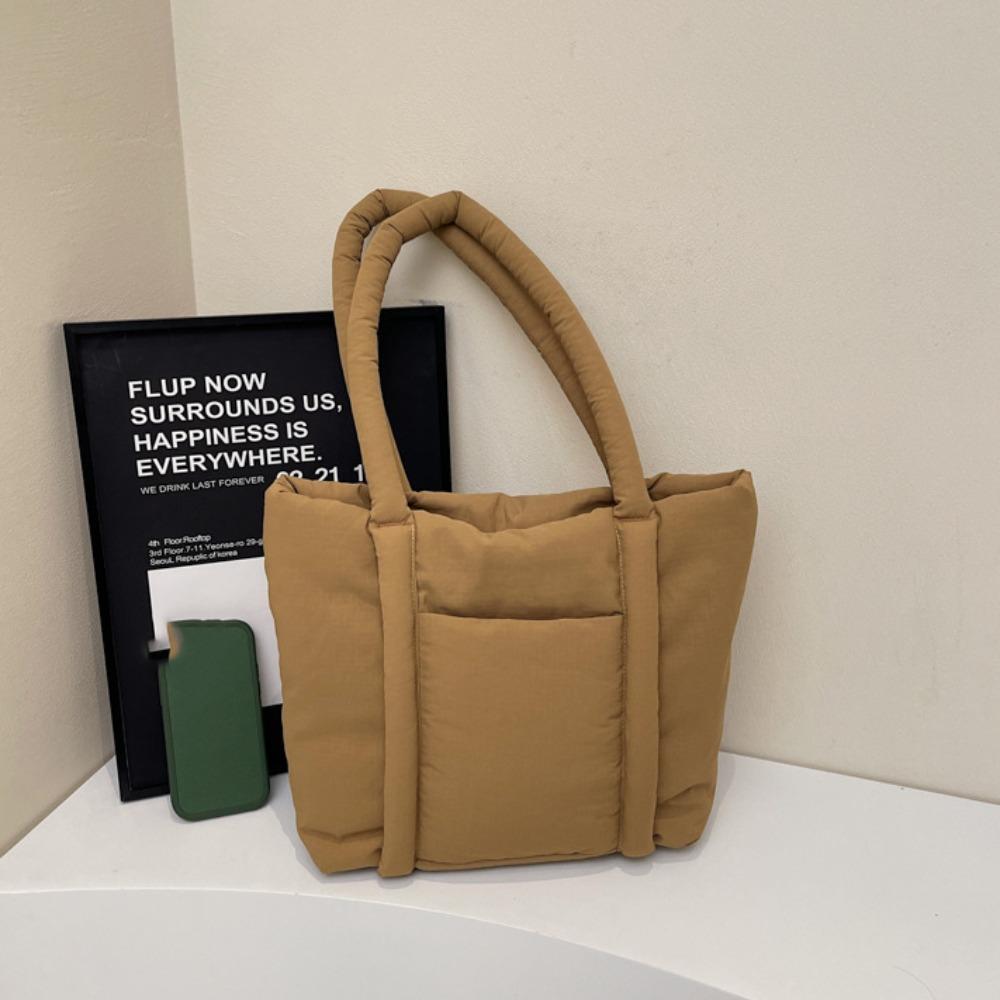 Korean Style Down Cotton Shoulder Bag Solid Color Puffy Crossbody Bag  Office Worker