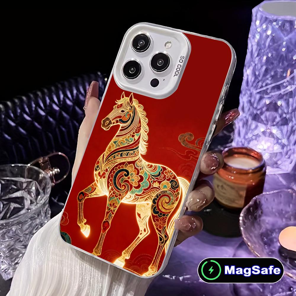 Golden Horse Year Mobile Phone Case for iPhone 17 16 15 14 13 12 11 X XR XS 8 7 Air Pro Max Plus White Translucent Cover